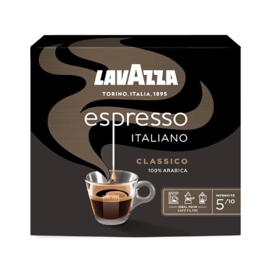 Café Moulu Espresso Italiano 100% Arabica Intensité 5 LAVAZZA — les 2 paquets de 250g — Lot de 3