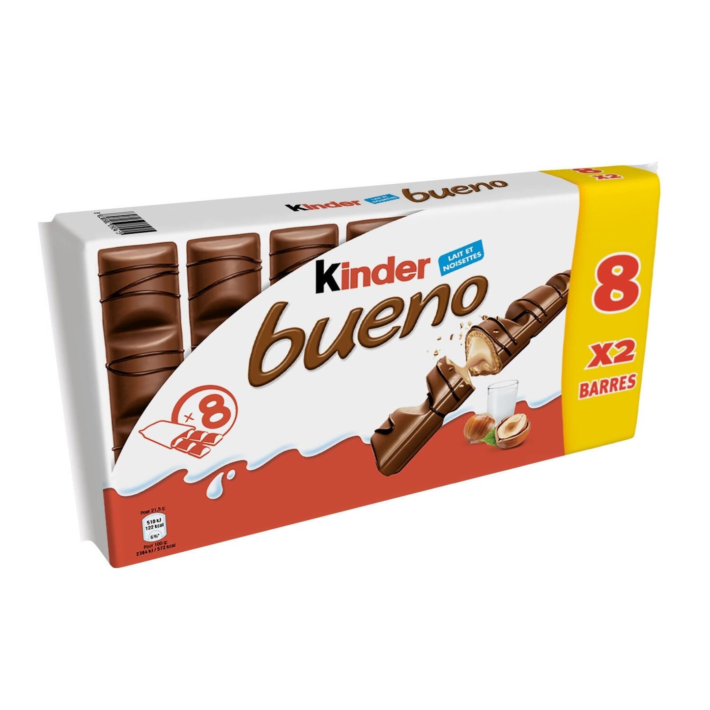 2 lots de 8 Barres Chocolatées Lait Noisette KINDER BUENO