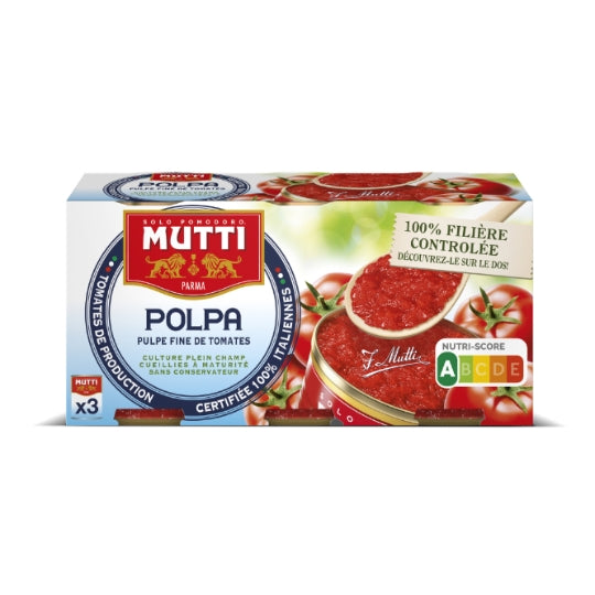 Pulpe de tomate concassées/fines Polpa MUTTI — les 3 boites de 400 g — Lot de 3