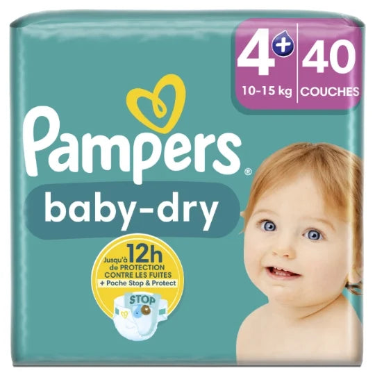 PAMPERS COUCHE BABY-DRY TAILLE 4+ (10-15KG) - 40 COUCHES - Blaiche