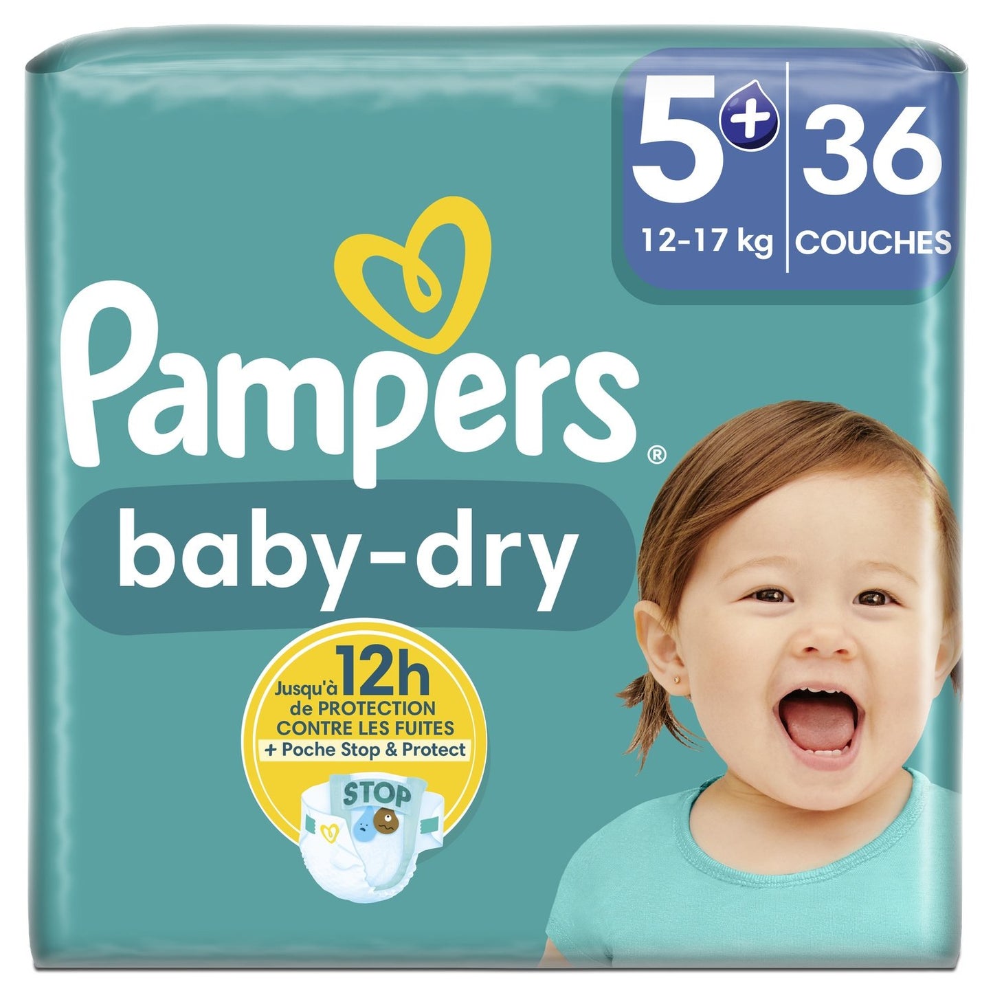 Couches Bébé Taille 5+ 12-17kg Baby-Dry PAMPERS