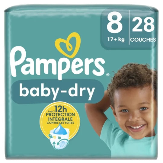 PAMPERS COUCHE BABY-DRY TAILLE 8 (17+ KG) - 28 COUCHES - Blaiche