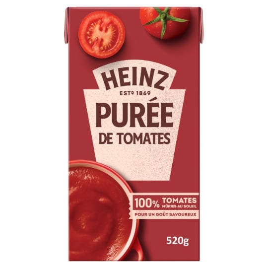 Purée de tomates nature HEINZ — la brique de 520g — Lot de 3