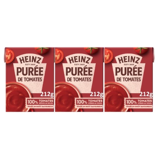 Purée de Tomates nature HEINZ — les 3 briques de 212g — Lot de 3
