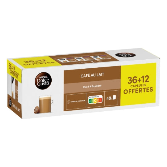 Café Capsules au Lait Dolce Gusto NESCAFE — la boîte de 48 capsules — Lot de 3