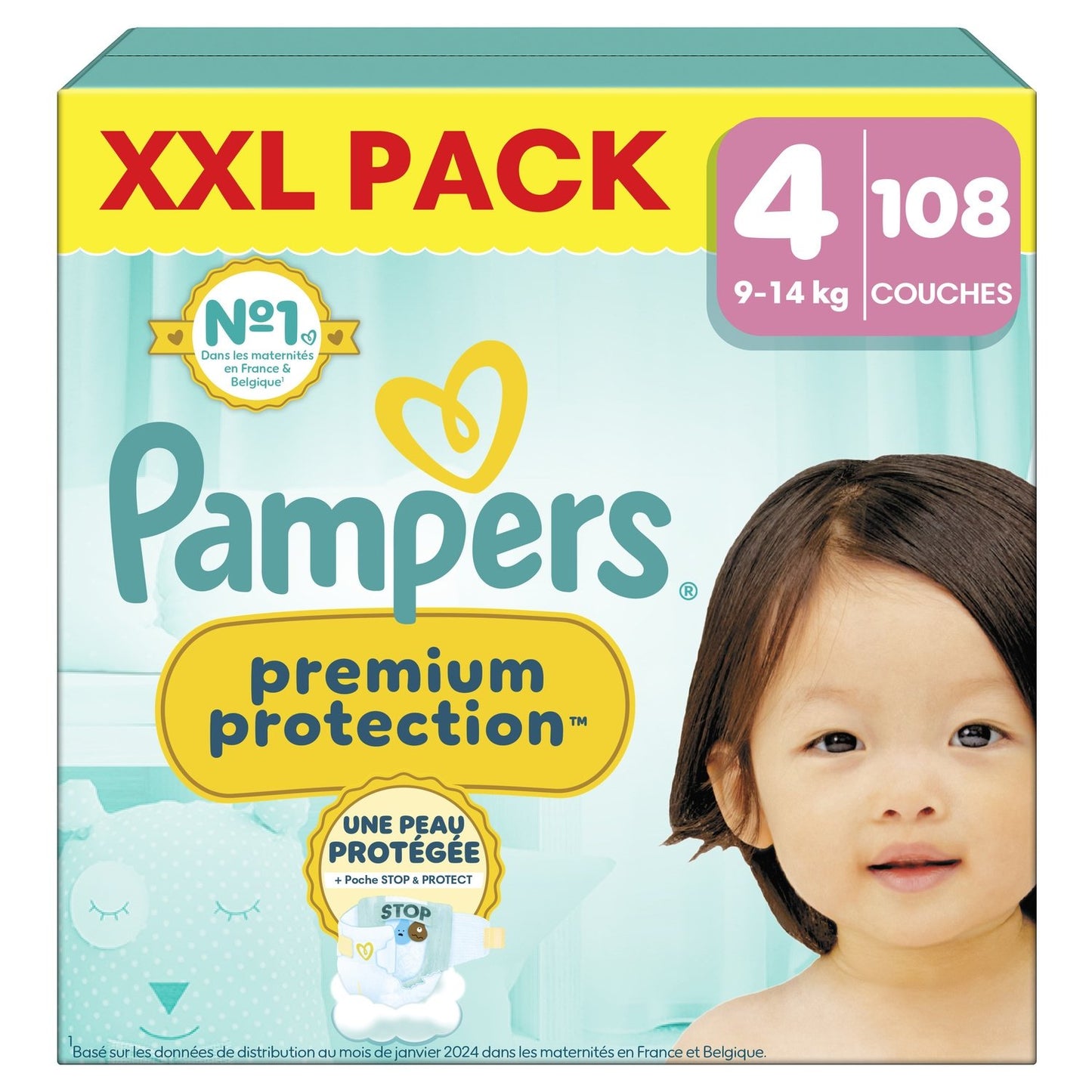 Couches Taille 4 9-14kg XXL Pack Premium Protection PAMPERS