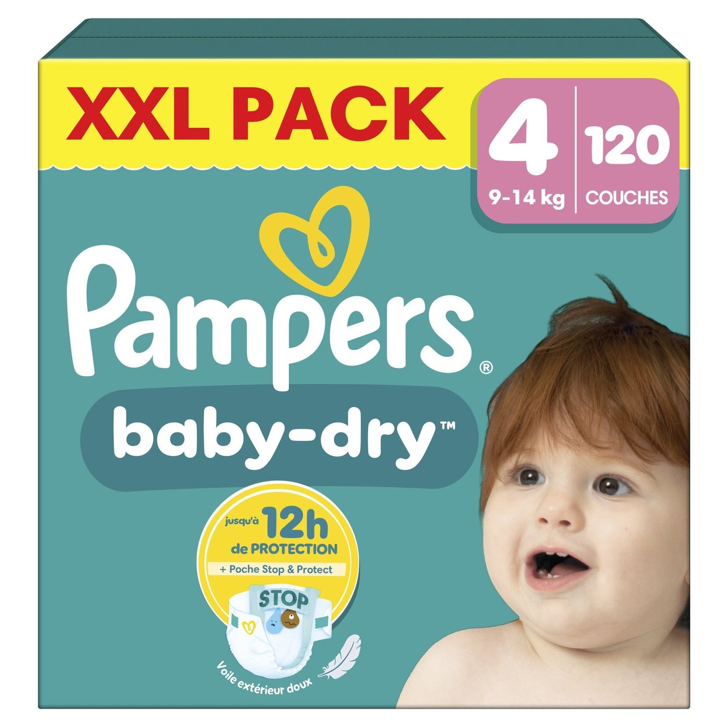 Couches Taille 4 9-14kg XXL Pack Baby-Dry PAMPERS