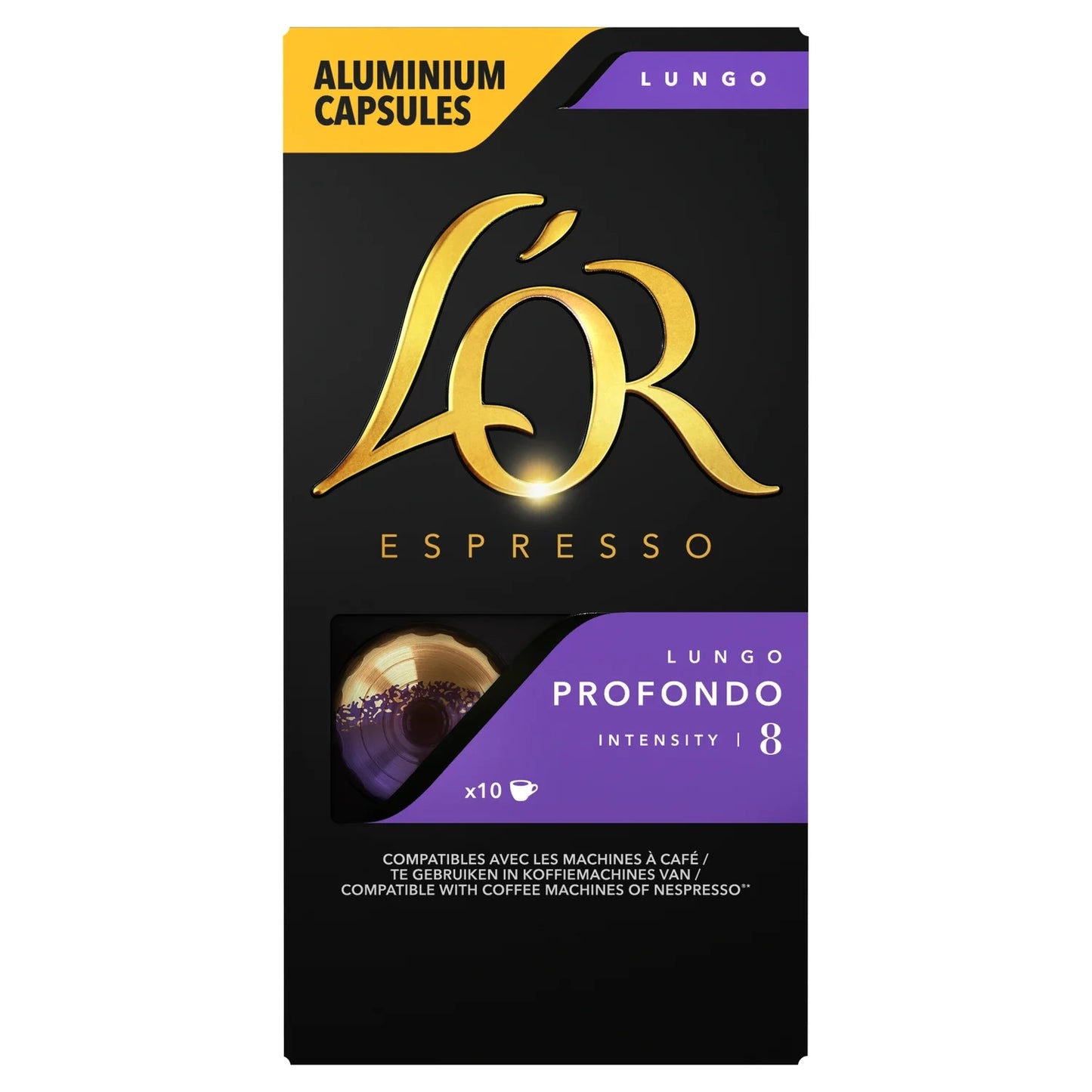 Café Capsules Lungo Intensité 8 Compatible Nespresso L'OR la boite de 10 capsules