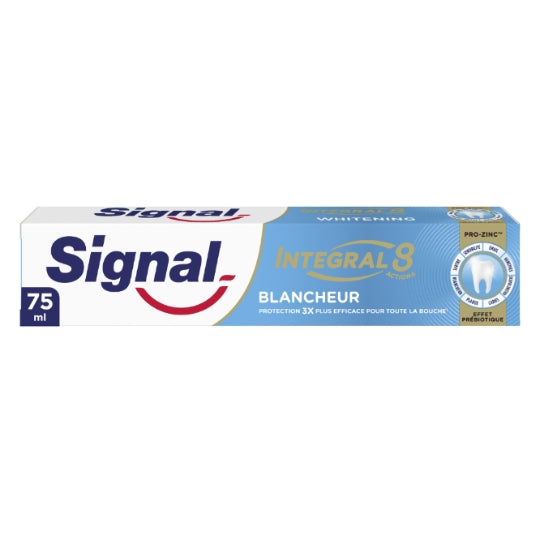 Dentifrice Integral 8 Blancheur Effet Prébiotique SIGNAL — le tube de 75mL — Lot de 3