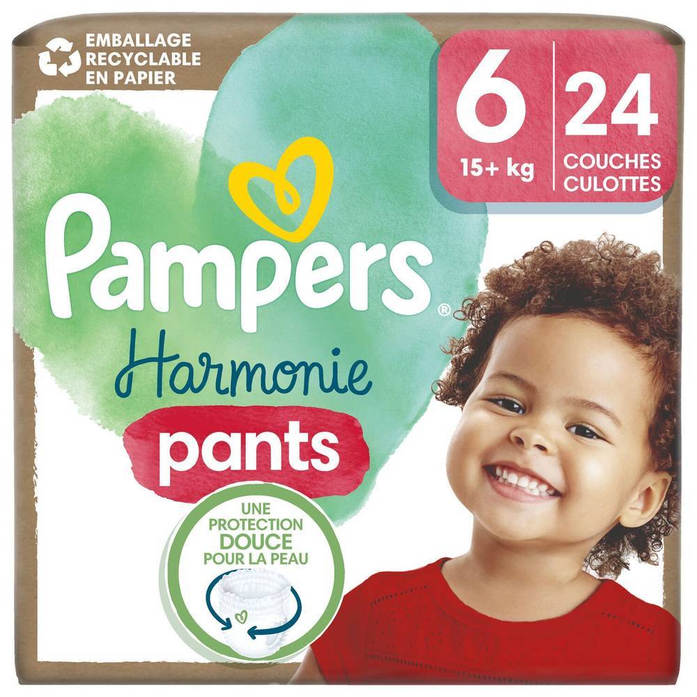 PAMPERS COUCHES BÉBÉ HARMONIE PANTS -TAILLE 6 - 24 COUCHES ( 15+ KG