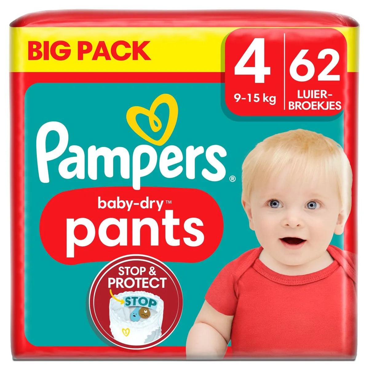 PAMPERS COUCHE BABY-DRY PANTS TAILLE 4 (9-15KG) 62 COUCHES - Blaiche