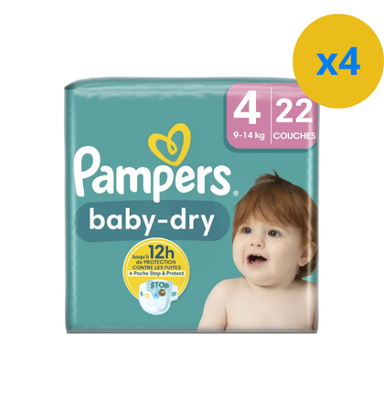 PAMPERS COUCHE BABY-DRY TAILLE 4 (9-14KG) - 22 COUCHES - Blaiche