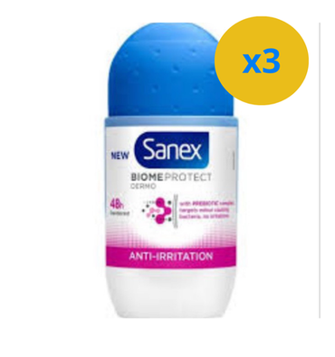 2 x ROLL-ON SANEX 48H BIOME PROTECT DERMO ANTI-IRRITATION