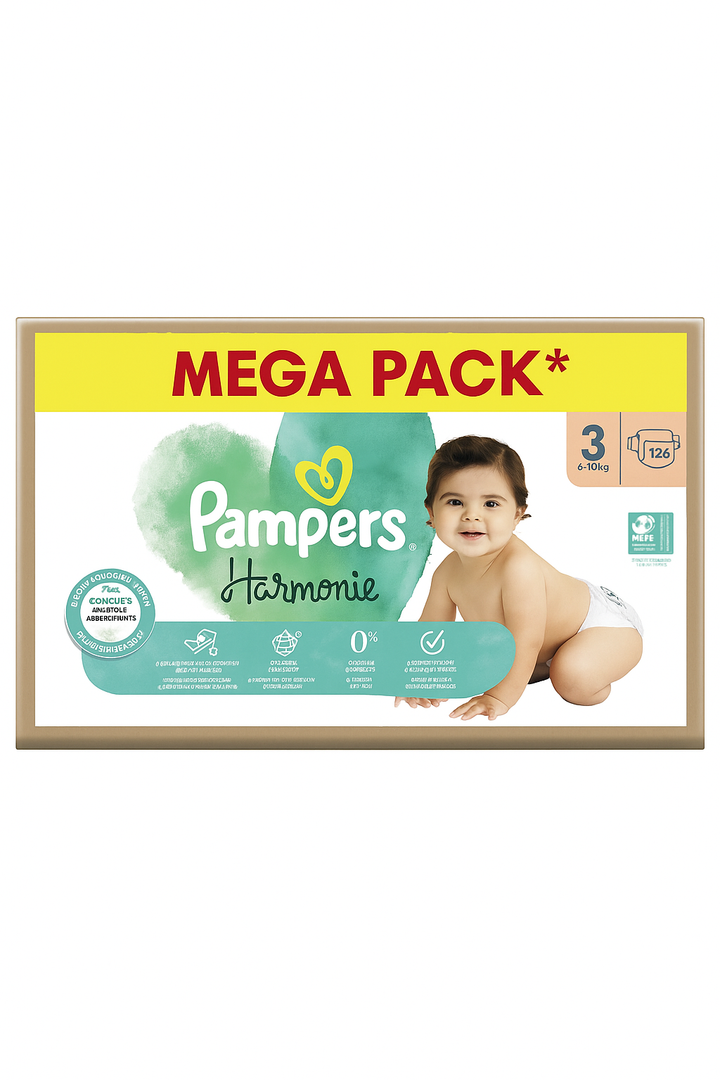 PAMPERS COUCHES BÉBÉ HARMONIE -TAILLE 3 - 126 COUCHES ( 6-10KG )