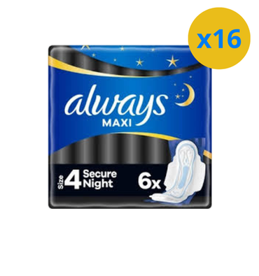 ALWAYS SERVIETTE HYGIÉNIQUE CLASSIQUE MAXI SÉCURISÉ NUIT 6PCS TAILLE 4