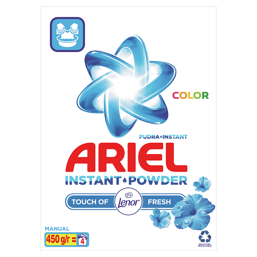 ARIEL POUDRE 4 LAVAGES MANUEL TOUCHE DE LENOR FRESH COLOR 450G