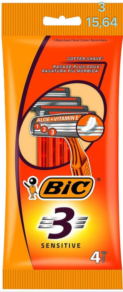 6 х BIC RASOIR 3 LAMES 4PCS SENSITIVE JETABLE