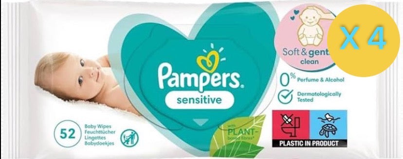 4 х LINGETTES PAMPERS SENSITIVE 52 LINGETTES