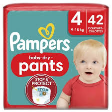 AMPERS COUCHE BABY-DRY PANTS TAILLE 4 (9-15KG) 42 COUCHES - Blaiche