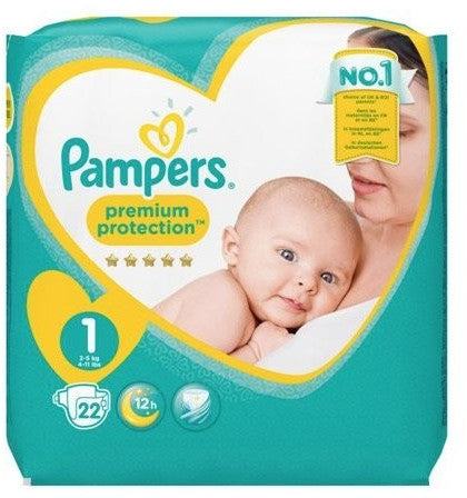 Pack 7 x 22 Couches Pampers Taille 1 – 154 Couches – Premium Protection Nouveau-né